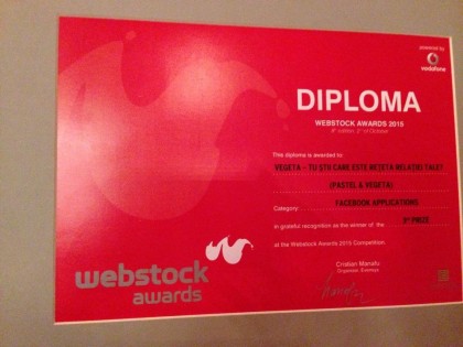 Vegeta Romania Facebook App a castigat locul III la Gala premiilor Webstock 2015